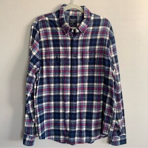 Men Abercrombie & Fitch XXL Plaid Button Long Sleeve Flannel Shirt Rodeo Preppy